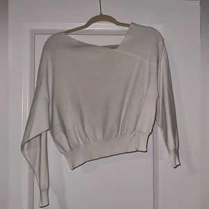White asymmetrical shoulder sweater